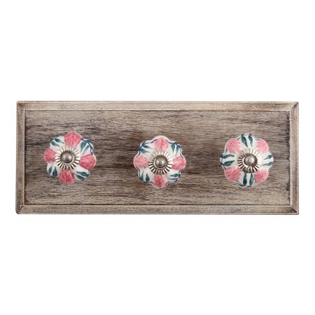 Royal Pink Ceramic Wooden Hooks